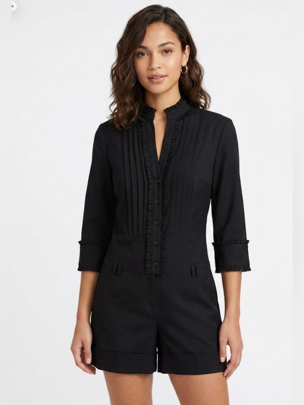 Laundry by Design Black Wool-Blend Ruffled Romper Shorts - Size S